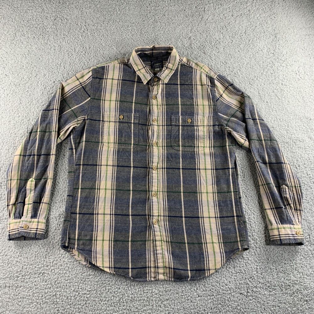 J. Crew Shirt Mens Large Beige Black Flannel Plaid Button Up‎ Midweight Pockets